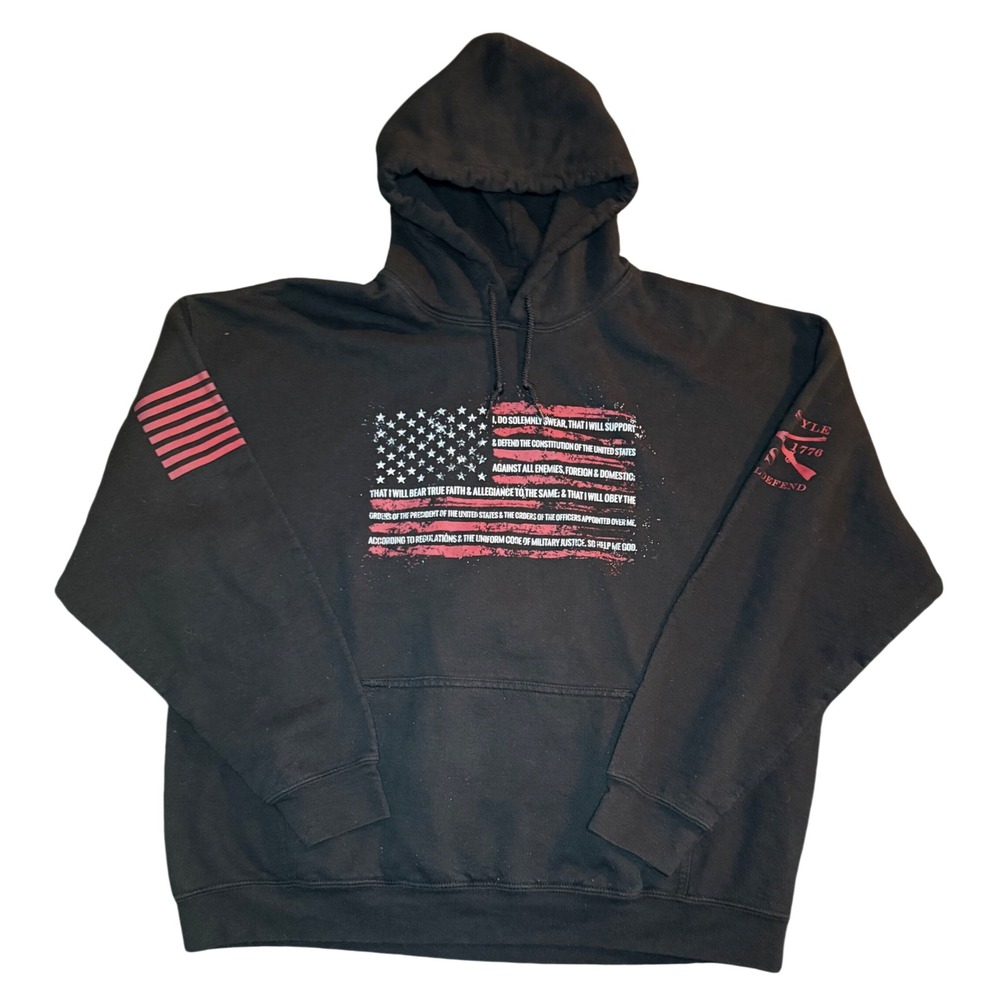 Grunt Style Oath of Enlistment Hoodie Mens XL Black American Flag Pullover